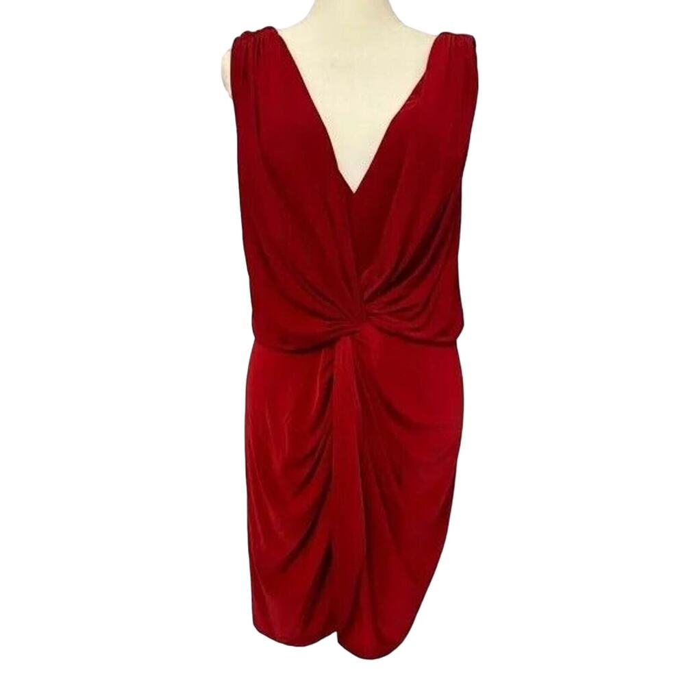 1101 NWT MISA Los Angeles Women Leza Knot Front Rouched Drape Hi-low Dress Red S